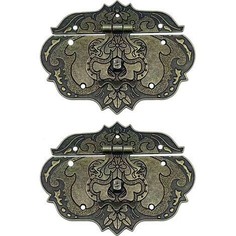 Fermeture Antiquaire - Fer Bronze 96x72 mm - Pour Meubles Coffres Rideaux - Lot de 2 avec Vis