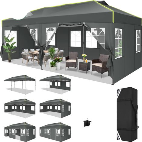 Pavillon, patentiertes Montagesystem, wasserdicht und UV-beständig, GRAU, 3 x 6 m (1/2)