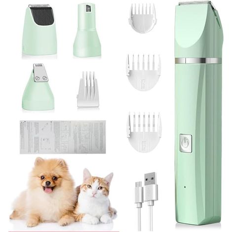 Kit de toilettage et d'hygiène pour chiens 4 en 1 sans fil et silencieux, avec 7 accessoires pour les pelages denses.-AquaForge (1/5)
