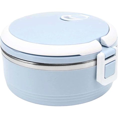 Boîte à lunch isotherme pour adulte, en acier inoxydable, monocouche, portable, avec fermeture de sécurité (bleue)