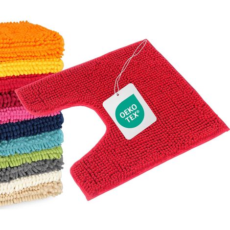 Tapis de Bain Rouge 45x45 cm découpe Antidérapant Chenille (1/5)