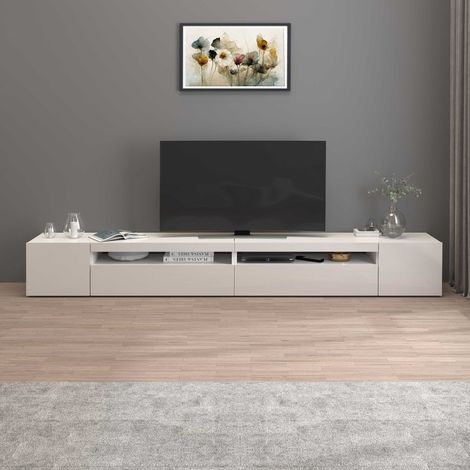 WHOUS Mobile porta tv Potenza con 4 ante e 2 vani aperti bianco lucido 260x40x36 cm (1/5)