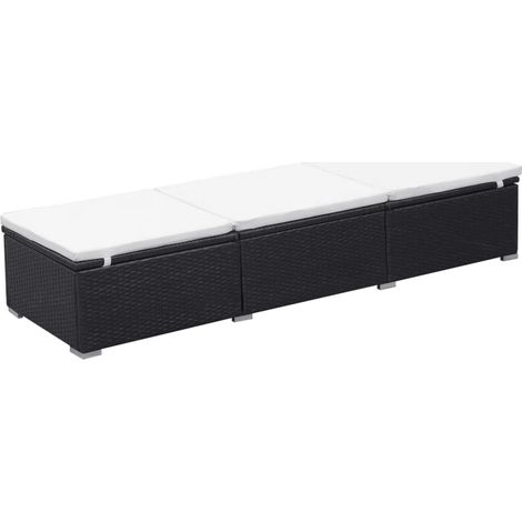 Chaise longue Transat Bain de soleil avec coussin Résine tressée Noir (1/5)