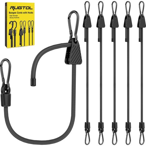 Lot de 6 extenseurs avec Mousqueton réglables de 60 cm avec Mousqueton, tendeur à Bagages, 100% Latex, pour Voile d'ombrage, tarpaulins, Outils de Jardin, vélo, Voiture, Charge (1/5)