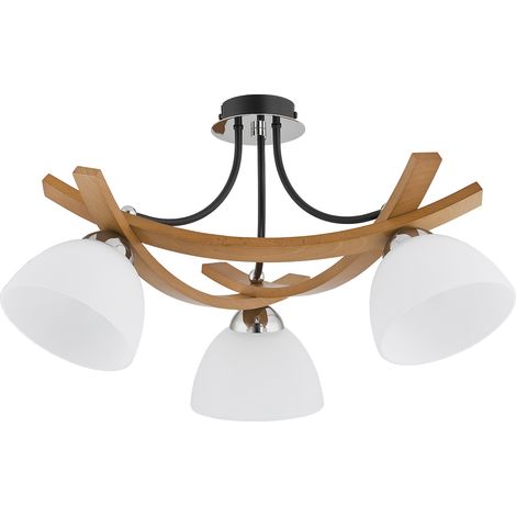 Plafonnier scandinave bois 3 abat-jours blancs E27 (1/3)