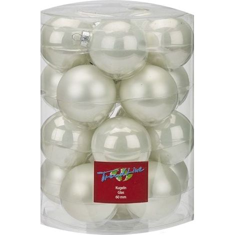TrendLine Christbaumkugeln 20 Kugeln Ø 6 cm Glas Weiß Weihnachtskugeln