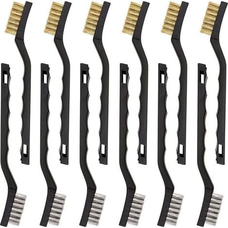 Set di 12 mini spazzole metalliche in acciaio inossidabile, spazzole per la pulizia in ottone per rimuovere scorie di saldatura, attrito e ruggine.