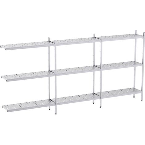 Rayonnage en Acier Inoxydable d'Angle Clayettes Perforées - 4090 à 4920 mm - 3 Niv - P500 - Distform