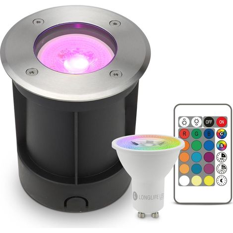 LED Bodeneinbaustrahler rund Edelstahl 230V IP67 - Leuchtmittel: GU10 5W RGB+CCT inkl. IR Fernbedienung - Anzahl: 1x (1/5)