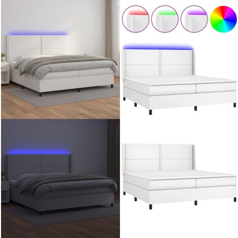 Sommier à lattes de lit matelas LED Blanc 200x200 cm Similicuir - Lit Plateforme - Lit Capitonné - Lit Design - Lit Moderne - Lit Double - Home & Living
