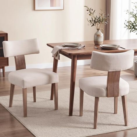 Wahson Dining Chairs Set of 2 in Linen Fabric Upholstered Rustic Side Chairs with Wood Legs for Kitchen Reataurant, Beige