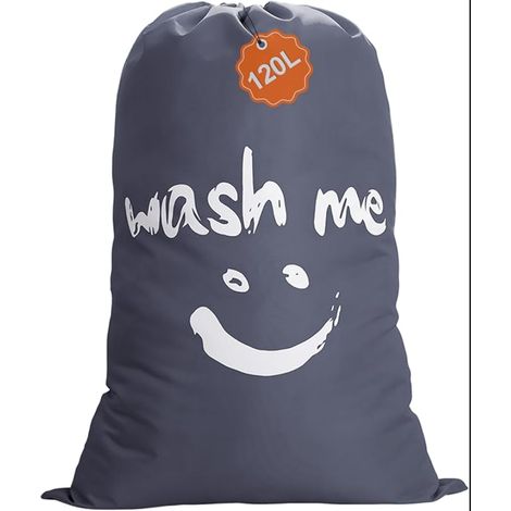 Sac Linge Sale, Nylon 420D Voyage, Laundry Bag avec Cordon de Serrage, Large pour Jouets, Vêtements, Couvertures, Gris foncé (1/5)