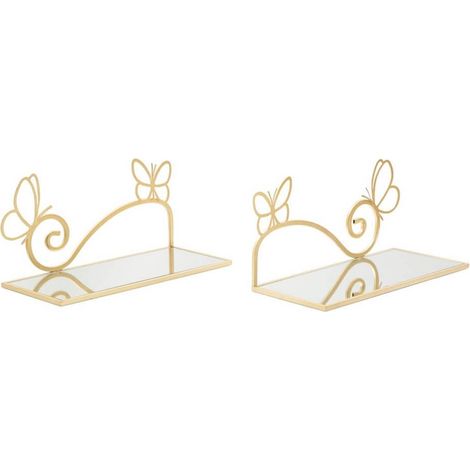 Mensole da parete in metallo color oro ripiano in vetro set da 2 -Farfalle (1/5)