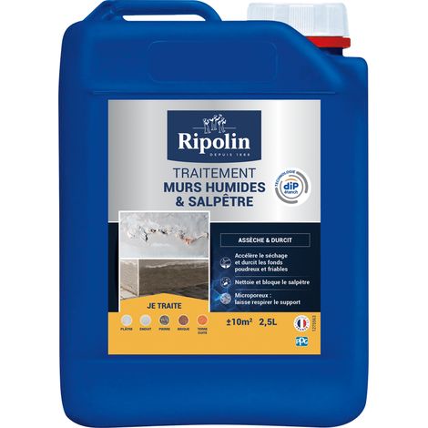 Ripolin – Traitement antisalpêtre pour murs humides – Imperméabilisant incolore 2.5 L – Application facile sur surfaces verticales