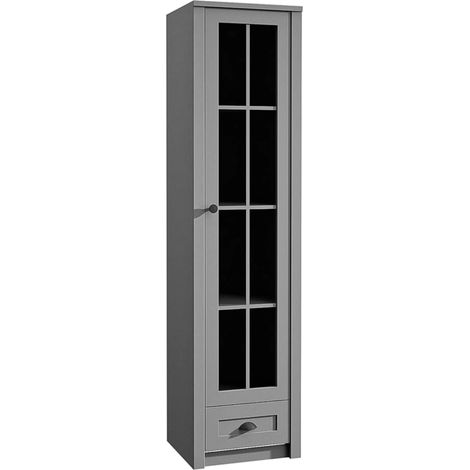 AX LIVING Vitrine Glas Palmano W1S – 50 cm breit, Landhausstil Grau
