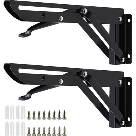 2 supports d'étagère pliables, étagère de table murale, supports muraux robustes en acier inoxydable