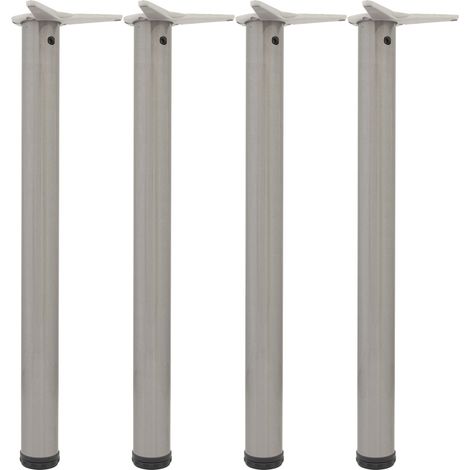camar Tischfüße verstellbar 470-500mm rund ø 60mm, Metall Tischbeine höhenverstellbar, Stahl Edelstahl-Effekt 4 Stück (1/2)