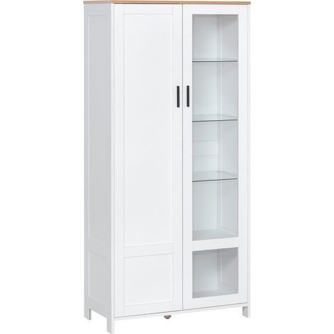 Buffet de rangement cuisine vitré 7 niveaux dont 3 tablettes en verre 76x36x160 cm blanc (1/5)