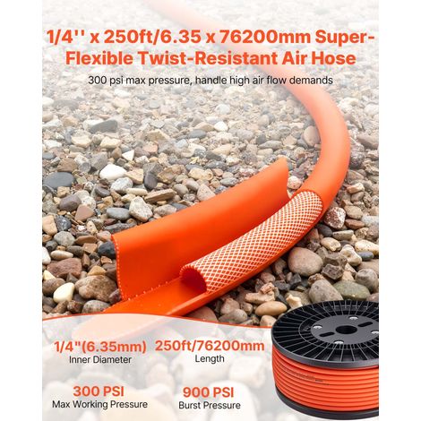 Tuyau pneumatique hybride 6,35 mm x 76,2 m, flexible compresseur 300 PSI anti-pliure 3 couches, usage auto et bricolage, toutes températures (sans raccords) (1/5)