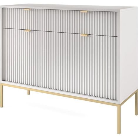 Cassettiera: 2 cassetti, 2 ante, Grigio, oro, 104 x 83 x 39 cm, maniglie dorate (1/5)