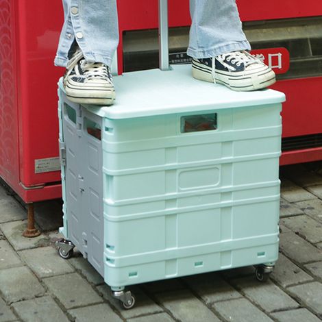 Chariot utilitaire pliable à 4 roues universelles avec frein silencieux, chariot à main pliable et caisse utilitaire roulante avec couvercle, roue centrale verte (1/5)