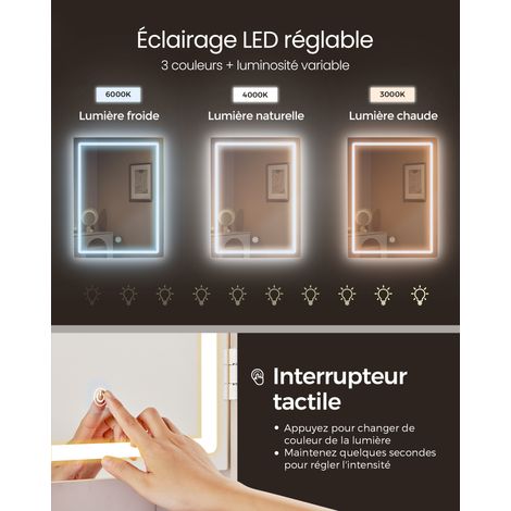Vasagle – Coiffeuse enfant avec grand miroir LED – 7 compartiments ouverts, 6 tiroirs, étagères réglables – Dimensions 40 x 117,5 x 145 cm – Blanc nuage — vue 2