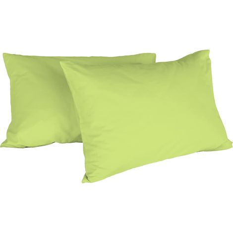 Italian Bed Linen Max Color Coppia di Federe Tinta Unita, 100% Cotone, Verde Acido, 52 x 82 cm (1/3)