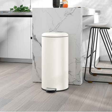 Abfalleimer 30L mit Deckel und Pedal, Inneneimer, Ivory OKMYHOME (1/5)