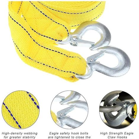 5M Corde de Remorquage Voiture 5 Tonnes, Sangle de Remorquage avec 2 Crochets Sécurité, Sangle Remorquage Auto avec Sac Rangement, Corde de Traction Automobile pour Auto