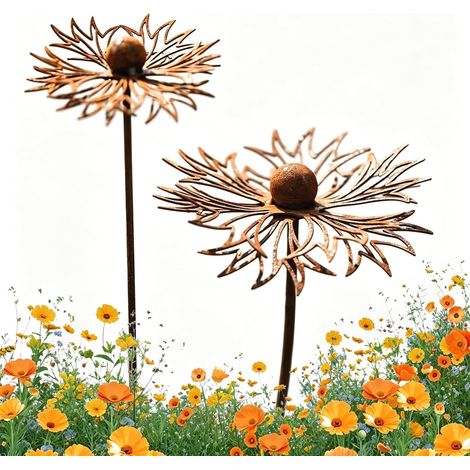 Décoration Jardin,2 Pièces Piquet de Jardin,Piquets Décoratifs en Fer,Piquets de Jardins Décoratifs,Piquet de Jardins en Métal Rouillé,pour Jardini,Terrasse,Balcon,Pot de Fleurs (1/5)