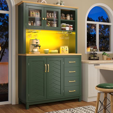 Buffetschrank MDF Grün 105.5x40x180 cm mit LED-Lichtleiste, Schubladen, Türinnenregalen und Anti-Kipp-Sicherung (1/5)