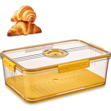 Bread Bin, Food Grade PET Bread Bin with Dividers for All Types of Kitchen Ingredients, 32.5 x 17.5 x 11 cm, Yellow (1/5)