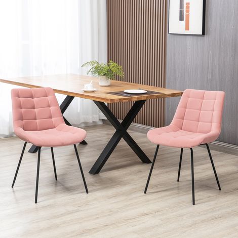 Set di 2 sedie da pranzo, sedie d'accento, sedie da cucina, design retrò, effetto velluto, 50 cm x 61 cm x 79 cm, rosa
