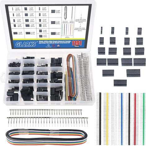 Lot de 1191 connecteurs de logement de 2,54 mm à 1 2 3 4 5 6 7 8 9 10 broches et broches à sertir mâles femelles avec en-tête et 10 fils de couleur arc-en-ciel - Câble IDC compatible avec le (1/5)