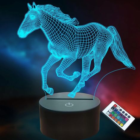 Lampe cheval 3D JeiibrZui pour enfants - Veilleuse LED illusion acrylique - 16 couleurs - Télécommande - Tactile - Alimentation USB et piles - Lumière d'ambiance sécurisée pour chambre, bureau et cade (1/5)