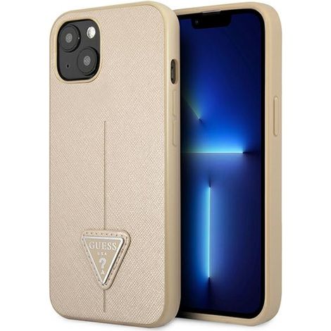 Guess GUHCP13SPSATLE iPhone 13 mini 5,4 beige/beige Hartschalen-Hülle mit Saffiano-Dreieck-Logo (1/5)