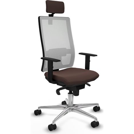 Horna sincro malla blanca similpiel marrón oscuro brazos 1D base aluminio cabecero 2D ruedas 65mm nailon (1/5)