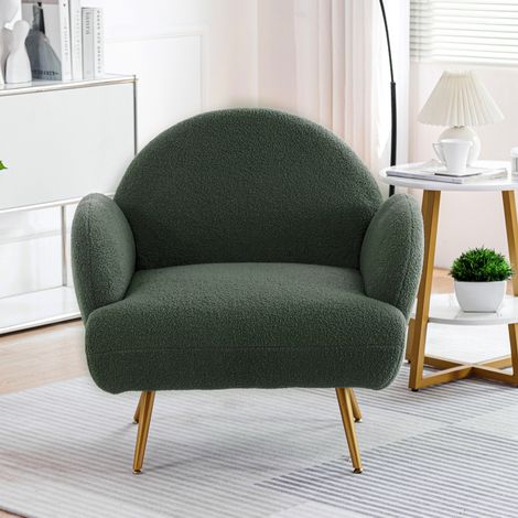 Fauteuil de Salon Vert Forêt en Tissu Bouclette, Fauteuil Confortable à Accoudoirs, Pieds en Métal Doré, Fauteuil de Lecture Moderne pour Chambre (1/5)