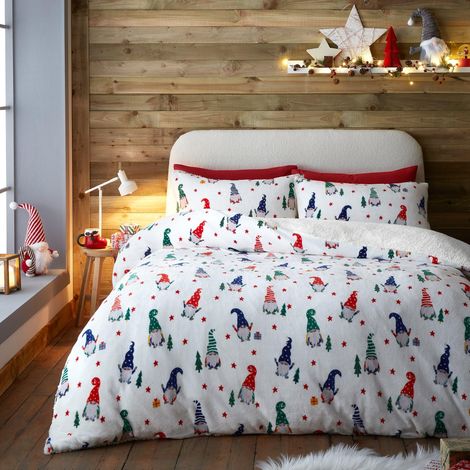 Housse de Couette Polaire Christmas Gonk Teddy 140 x 200 cm Réversible 1x taie d'oreiller Parure de lit Blanche avec Polaire Housse de Couette Nain de Noël Parure de lit de Noël (1/4)