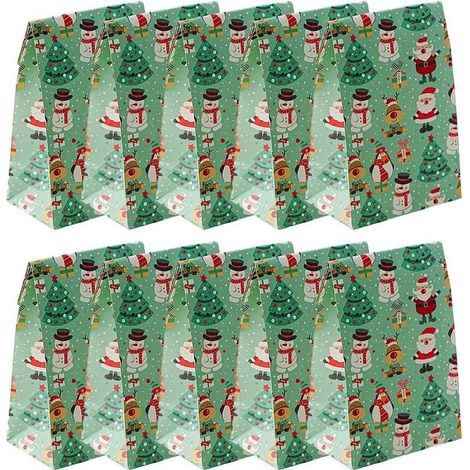 Sacs de Noël, 10 sacs en papier kraft de Noël, sacs-cadeaux de Noël, fournitures de fête en classe, cadeaux de fête, vert (1/5)