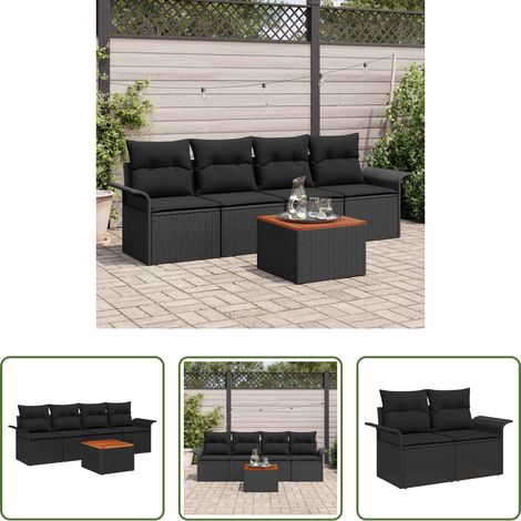 Gartentisch - Gartensofa-set mit Kissen 5 pcs Schwarz Poly-Rattan (1/5)