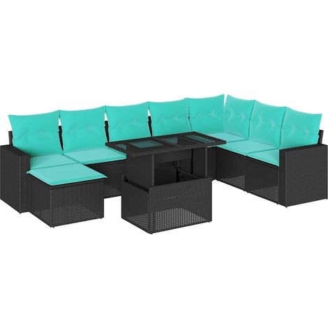 9-teiliges Gartensofa-Set mit Kissen, schwarzes Polyrattan vidaXL (1/5)
