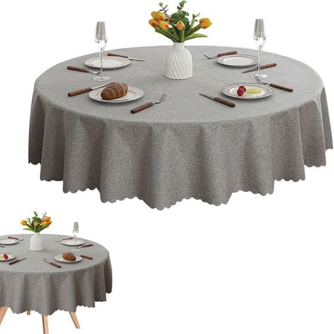 Nappe Ronde, 120 cm Diamètre Nappe Exterieur Jardin, Nappes Ronde en Coton et Lin, Tablecloth Moderne Lavable, pour Salle à Manger, Jardin, Pique Nique,Maison(Gris Clair) (1/5)