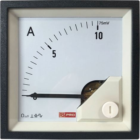 Ampèremètre analogique de panneau V c.c. RS PRO, Echelle 0/10A For Shunt 75mV, 72mm x 72mm ( Prix pour 1 ) (1/3)