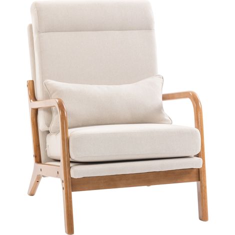 Sillón de salón tapizado color crema con respaldo alto y cojín lumbar (1/3)