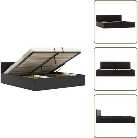 Letto con vano - vidaXL Giroletto con Contenitore Idraulico Nero Similpelle 180x200cm - Sollevamento materasso