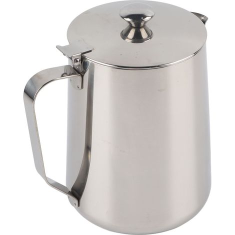 Pichet En Acier Inoxydable Tasse De Lait Pichet Cruche Avec Couvercle Pour Art Du Café Latte Pour Cuisine De Bureau Avec Poignée(350 ml-Argent) (1/5)