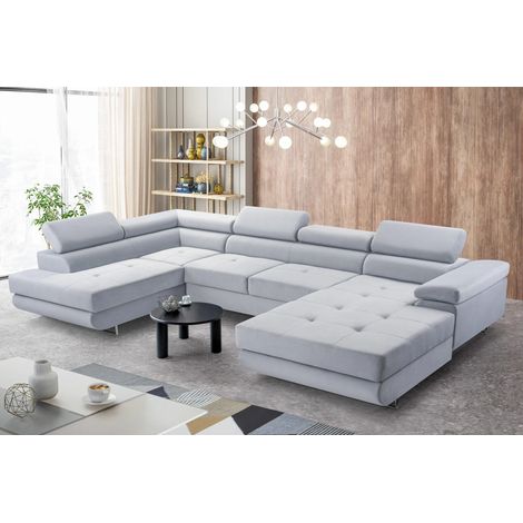 AX LIVING Arborio XL Wohnlandschaft XXL U Form Sofa Hellgrau 352 cm L