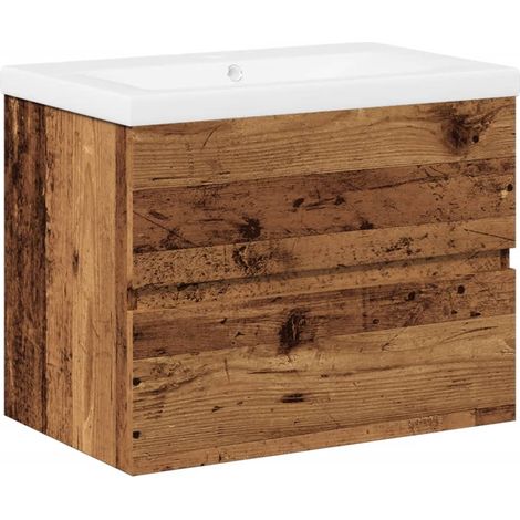 Meuble-lavabo mural avec vasque intégrée design pratique 60 x 38,5 x 45 cm en bois d'ingénierie vieux bois (1/5)