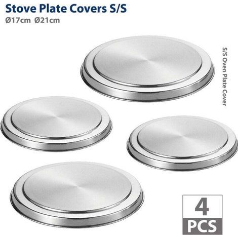 Protection Cuisinière électrique, couvre plaque en acier, Lot de 4, Acier inox, ø16 et 20 cm, mat